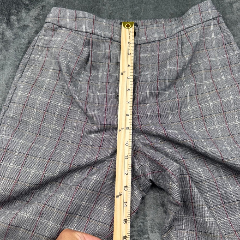 Express Womens High Rise Ankle Plaid Button Fly Trousers Grey Red Size Small - Picture 10 of 12